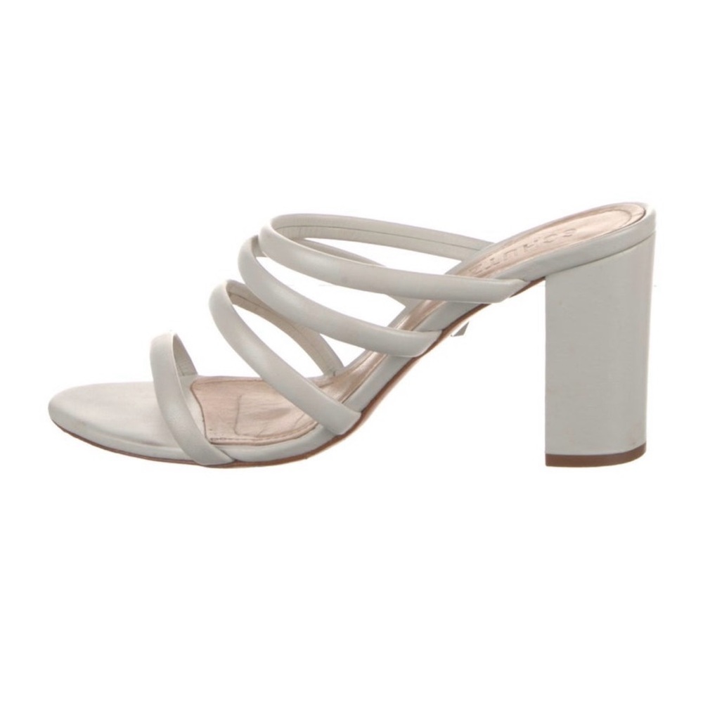 SCHUTZ White Leather Multistrap Block Heel Sandals Size 8